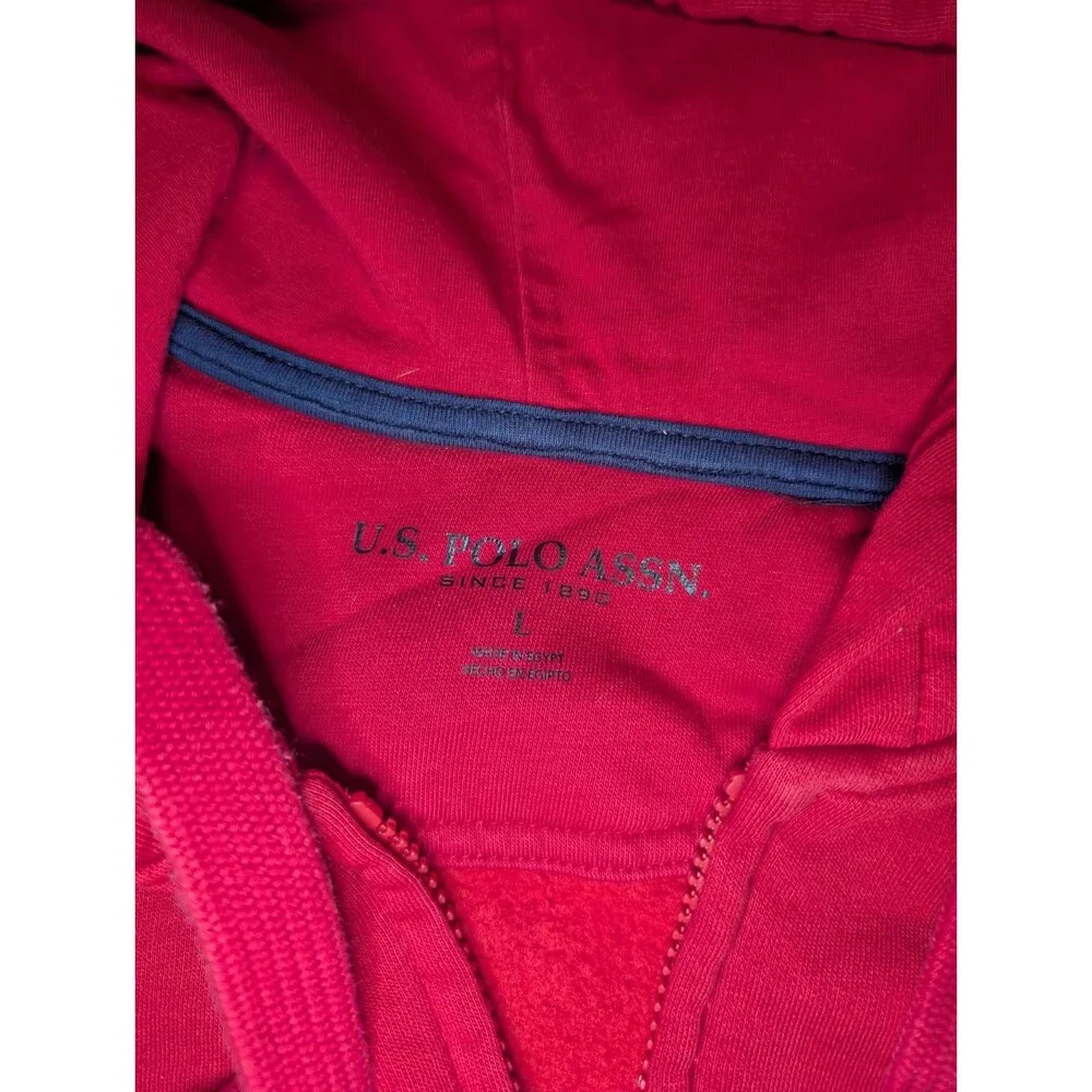 U.s. Polo Assn.  Hoodie Red Large Size Men’s Red Labeled Hooded Zip Jacket - Picture 2 of 10